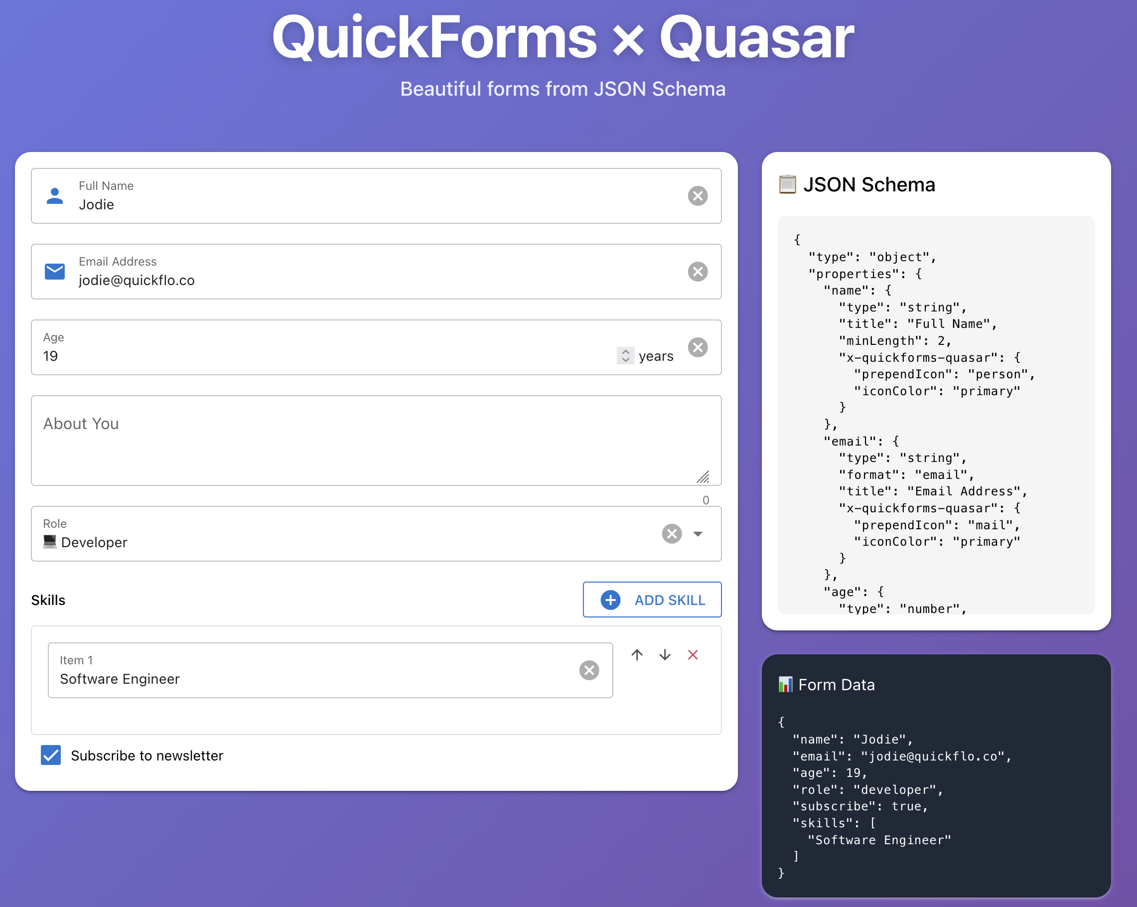 QuickForms with Quasar